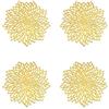 WANGCL Set di 4 tovagliette decorative con fiori rotondi in PVC, resistenti al calore, antiscivolo, per sala da pranzo e cucina (oro)