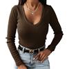 TrendiMax Maglie Donna a Manica Lunga Girocollo Camicia Slim Tinta Unita Basic Knit Top Pullover Jersey Jumper Marrone Scuro L