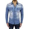 Evoga Camicia di Jeans Uomo Casual Cotone Denim Slim Fit Aderente (S)