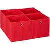 Relaxdays Scatola Portaoggetti, Set 4 Box a Cubo da Scaffale, HLP 30 x 30 x 30 cm, Portagiochi Pieghevole, Stoffa, Rosso, Poliestere