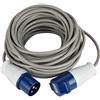 Electraline 46148 Prolunga 20 mt Presa Industriale Spina IEC 3 poli Adatta per Camper, Campeggio, Caravan, Barca, Cantiere-Grigio, IP40