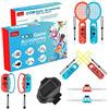 Mocoli 10 in 1 NS Switch Sport Accessorio di Gioco, Set di Accessori Switch Sport Il set Somatosensoriale Include 2 Spade 2 Racchette da Tennis 2 Impugnature da Bowling 2 Braccialetti 2 Cinturini per Gambe