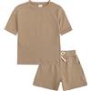 amropi Ragazze Maglietta con Maniche Corte + Pantaloncini Estate 2 Pezzi Abiti Set caffè, 9-10 Anni