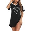Litherday Camicia da Notte Donna Cotone Estiva Pigiama Donna Manica Corta con Scollo a V e Stampa Cuore Camicia Notte Casual Comoda e Traspirante Nero XL