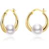 KISSPAT Piccoli orecchini a cerchio in oro massiccio da donna, orecchini in argento sterling ipoallergenici intarsiati con perle da 10 mm, regalo di gioielli alla moda