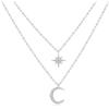 SILBERTALE Collana a strati in argento sterling 925 con ciondolo a forma di luna e stelle, per donne e ragazze, 39+5CM, Argento sterling