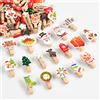 KATELUO 50 Pezzi Mollette di Natale in Legno, Clip Fiocco per Pareti Fotografiche, Cartoline, Sacchetti di Carta - Christmas Wood Clips