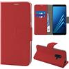 N NEWTOP Cover Compatibile per Samsung Galaxy A8 2018, HQ Lateral Custodia Libro Flip Magnetica Portafoglio Simil Pelle Stand Protettiva (Rosso)