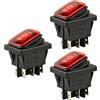 ETOPARS 3 Pezzi 12V 20A Interruttore a Bilanciere per Auto Luminoso a LED Rosso Nebbia Interruttore a Levetta Chiusura a Scatto Impermeabile Rotondi Pulsante 6 Pin ON off ON