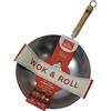 School of Wok Roll-Wok Antiaderente in Acciaio al Carbonio con Fondo Rotondo, 33 cm, Alluminio, Argento, 30x52x18 cm