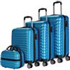 NEWTECK NUMADA - Set di valigie 4pzs (53/63/75cm) e borsa da toilette Mod Blu. ABS Resistente, Leggero, Lucchetto con 4 ruote doppie e lucchetto combinazione laterale