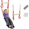 Ulikey Multifunzione Altalena a Trapezio in Legno per Bambini, Trapezio in Legno con Anelli di Plastica Trapezio Swing Gym Altalena con Anelli da Ginnastica, Portata Fino a 120 kg (Rosso)