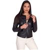 D'Arienzo Giacca in Pelle Donna Nera Primaverile Vera Pelle Giacca Made in Italy Clear Nero/XL