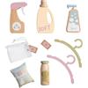 howa Set di accessori per lavatrice giocattolo, in legno, 10 pezzi, 4894 | Accessori per il bucato giocattolo:flacone spray,2 detersivi,dispenser,sacco per la biancheria,2 pastiglie,2 grucce