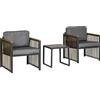 Outsunny Set da Giardino 3 Pezzi in Rattan e Acciaio con 2 Sedie 66x68x68 cm e Tavolino da Caffè 45x45x44 cm|Aosom