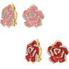 Bling Jewelry Set Di 2 Orecchini A Clip Con Bordo In Cristallo A Forma Di Fiore Smaltato Rosso E Rosa Per Donne Con Orecchie Non Forate Placcati In Oro 14K Stile Retrò Primaverile Floreale