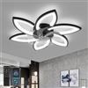 YUNLONG 78 cm Lampadario Ventilatore da Soffitto Con Telecomando Led Dimmerabile Pale da Soffitto Design DC Plafoniera Fiore Led Reversibile 6 Velocità Lampadari a Ventola per Camera da Letto Cucina,Nero