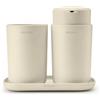 Brabantia - ReNew Set di Accessori per il Bagno - Dispenser per Sapone, Portaspazzolino & Vassoio - Meccanismo a Pompa Antigoccia - Resistente alla Corrosione - Set da Bagno da 3 - Soft Beige