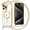 Oelrstfe Magnetica Cover per iPhone 15 Pro Max 6,7 con Cordino Regolabile, Compatibile con MagSafe, Trasparente Custodia con Collana Tracolla Laccio Collo Morbido TPU Silicone Case Antiurto, Oro
