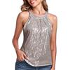 Fenyong Top con paillettes Halter per donna senza maniche Dressy Sparkle Canotte Party Club Concerto Cocktail Vest Canotta, Grigio argento., L
