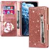 VLQI Custodia Libro Compatibile con Samsung Galaxy M31 Glitter Cover Portafoglio Magnetica Antiurto con Slot per Schede Brillantini Donna Ragazza Accessori di Cellulari Oro Rosa