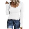 TrendiMax Maglie Donne Manica Lunga Scoop Girocollo Maglia Sexy Maglietta Elegante Jersey Basic T-Shirt Top Bianco M