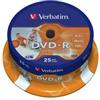 VERBATIM SCATOLA 25 DVD-R SPINDLE 16X 4 .7GB 120min. STAMPABILE WIDE P