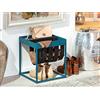 Dmora Tavolino in metallo verniciato color blu, con porta riviste in lana cotta, cm 35x35x40