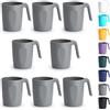 Berglander Set di tazze da caffè in plastica grigia di 8 x 450ml, bicchieri con manici, tazza d'acqua riutilizzabile, facile da trasportare, ideale per casa, giardino, picnic, campeggio