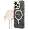GUESS Set Custodia con caricabatterie Guess per iPhone 14 Pro MagSafe 4G Print Nero/oro [GUE2292]