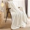QOFLY Coperta Morbida in Flanella, Beige a Righe 100 x 150 cm, Leggera e Accogliente per Divano, Letto e Sedia, Tutte le Stagioni