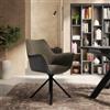 DEGHI Poltrona in similpelle antracite e tessuto effetto maglia verde con gambe in metallo nero intrecciato - Nuvel