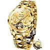 OLEVS OUPINKE Orologio Automatico di Marca Svizzera per Gli Uomini Auto Winding Tourbillon Meccanico Business Lusso Impermeabile Luminoso Cristallo di Zaffiro, Cinturino Oro Oro Viso, Bracciale