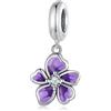 NINGAN 925 Argento Sterling Ciondolo Fiore Viola Donne Compatibile Bracciale Collana Goccia Smalto Charms Regali Di Natale Per La Famiglia E Gli Amici