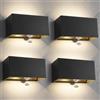 Kingwen 4PCS 20W Applique da Parete con Sensore di Movimento 3000K Nero | 1000lm Caldo Lampade da Parete Angolo del Fascio Regolabile LED Applique da Interni Esterni IP65 Impermeabile
