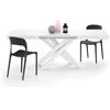 Mobili Fiver, Tavolo Allungabile Emma 140(220) x90 cm, Bianco Cemento con Gambe Incrociate Bianche, per 6-10 persone, Tavolo Cucina, Soggiorno, Made in Italy