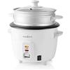 Nedis Cuociriso Elettrico Nedis, Bollitore per Riso con Inserto per Vaporiera e Coperchio in Vetro, Preparazione Delicata di Riso e Verdure, Capienza 0,6 L, Bianco