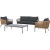 MCC Trading International GmbH METRO Professional Set di divani per esterni (Lounge set), 4 pezzi, alluminio / rattan, 2 poltrone, 1 divano e 1 tavolino, grigio scuro