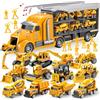 JOYIN Set di veicoli giocattolo per camion da costruzione pressofuso 14 in 1, set di veicoli da gioco con suoni e luci nel camion portante, veicolo giocattolo Push and Go, regali di compleanno