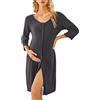 KOJOOIN Camicia da Notte da Donna per Allattamento a 3/15 Maniche, Premaman in Cotone con Abbottonatura Completa - DunKelblau L