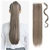 TESS Coda Capelli Extension 60 cm, Coda Finta Capelli Liscio Marrone cenere miscelato con biondo platino Coda Capelli 90g Code Finte per Capelli