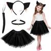 Orgoue Costume da Gatto, Gatto Costume Bambini Ragazza Gatto Cosplay Set con Orecchie di Gatto Fascia, Collare Campana, Tutu Nero E Coda di Gatto Per Carnevale Tema Cosplay Party