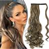 Dcbaboo Coda Capelli Extension Ricci 60cm Coda Finta Capelli Sintetici Posticci per Capelli Ondulati Extension Coda Capelli Finti Clip Coda di Cavallo Mossi Lunghi Ponytail, Biondo cenere & Sporca