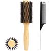Vista Spazzola Rotonda per Capelli con Setole di Cinghiale da 10mm e Setole di Nylon da 15mm Spazzola per Capelli in Bambù per lo Styling con Pettine a Coda per Asciugare i Capelli Lucidi, Lisci