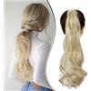Dcbaboo Coda Capelli Extension Ricci 50cm Posticci per Capelli Extension Coda Capelli Finti Clip Mossi Coda di Cavallo Ondulati Code Finte per Capelli Sintetici Lunghi Ponytail, Biondo & Sandy Blonde