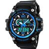 Yapeach Orologio sportivo Yapeach analogico digitale da uomo 50 m impermeabile militare schermo LED grande viso cronometro allarme, nero/blu.