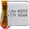 Liter energy battery Batteria 402020 LiPo 3.7V 160mAh 0.592Wh 1S 5C Liter Energy Battery per l'elettronica Ricaricabile Telefono Portatile Smartwatch Orologio GPS - Non adatto per Radiocomando 21x20x4mm (160mAh|402020)