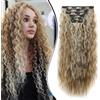 Dcbaboo Extension Capelli Clip 6PCS Extension Clip Capelli Finti Ricci Posticci per Capelli Lunghi Mossi Clip in Hair Extension Ondulati Sintetici Naturale per Donna, Marrone chiaro/Biondo candido