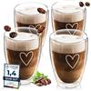 ElbFuchs® Set di tazze caffe vetro [4x 350ml] Bicchieri doppio vetro particolari | tazzine caffè termici da Cappuccino, Crema caffe freddo, The, Latte | Idee regalo donna compleanno mamma, amica