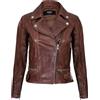 Infinity Donna Pelle Giacca Classica Stile Biker Marrone Vera da Donna